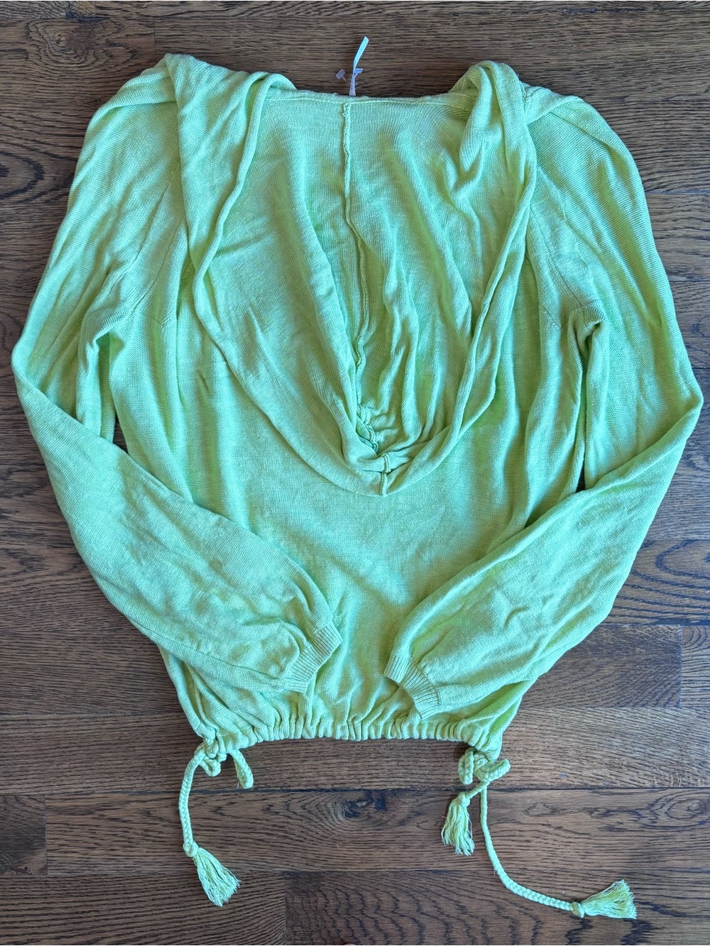 Free People For the Win Cinch Lime Green Knit Lightweight Hoodie | Medium - Picture 7 of 7